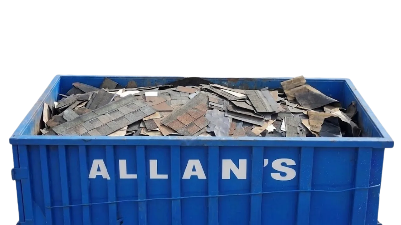 Shingles in roll-off bin